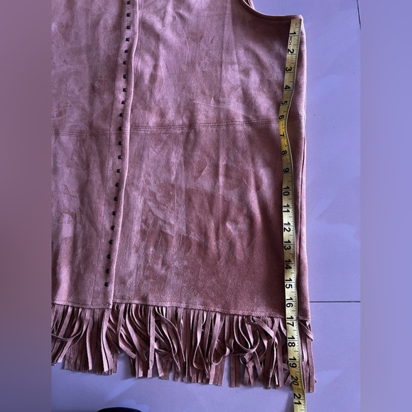 Ruby Rd Suede Fringe Studded tunic Women Brown Faux Open Front Western Regular L - Picture 16 of 16